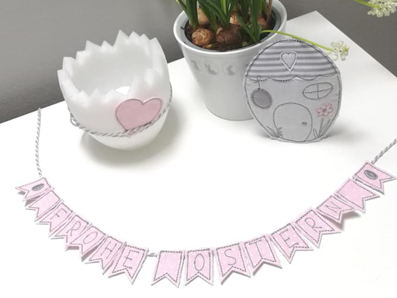 Preview: Mini Wimpelkette Frohe Ostern - ITH-Stickdatei